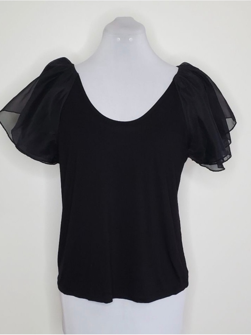 Marc New York Andrew Marc Black Puff Sleeve Scoop Neck Women's Top